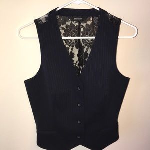 Express Navy Pinstripe Lace Vest